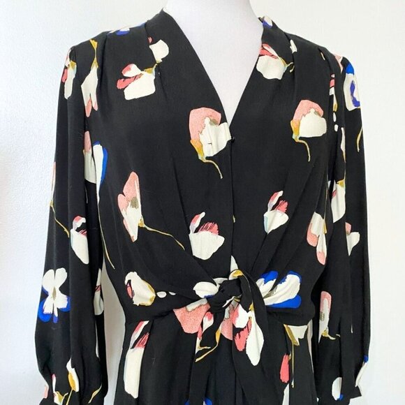 NWOT MASSIMO DUTTI BLACK FLORAL FRONT-KNOT MIDI DRESS - 4 - Picture 6 of 13